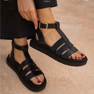 New in Box Bobbies Paris Nellie Passion Black Leather Women's Sandals 40 9-9.5
